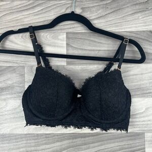 Aerie Balconette Lightly Lined Bra Women 36B Black Lace Floral Adjustable Straps